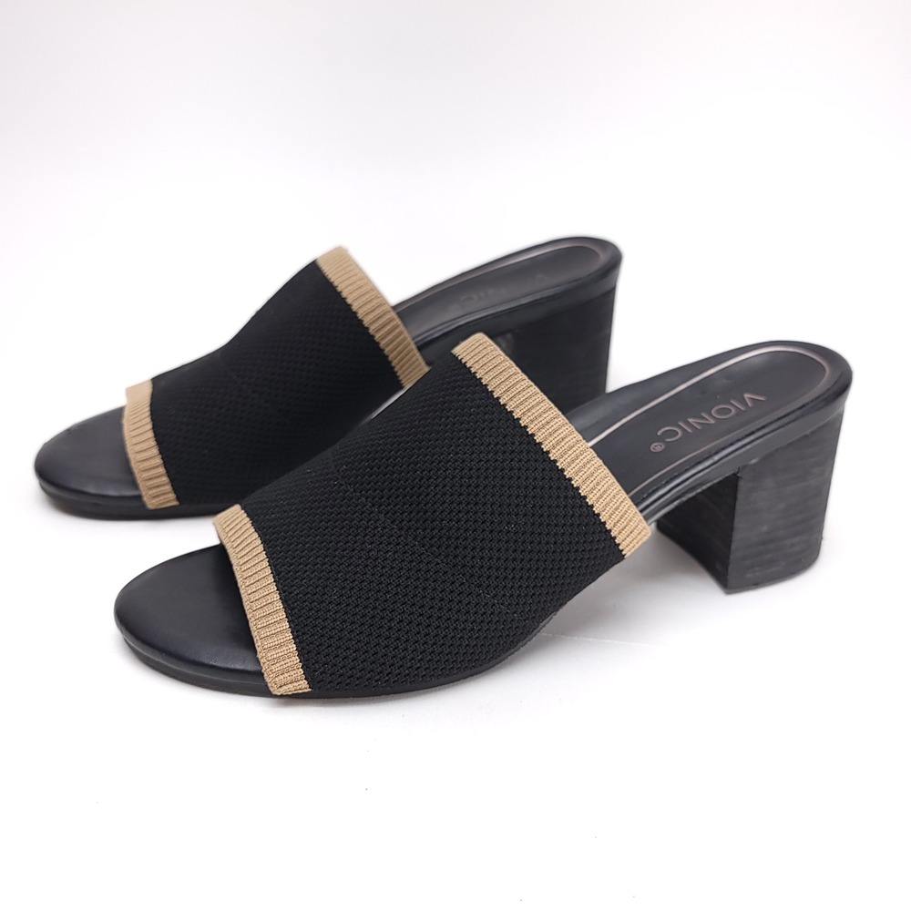 Vionic Fleur Womens Black Knit Block Heel Slide Sandals Size 8 Orthopedic Mule
